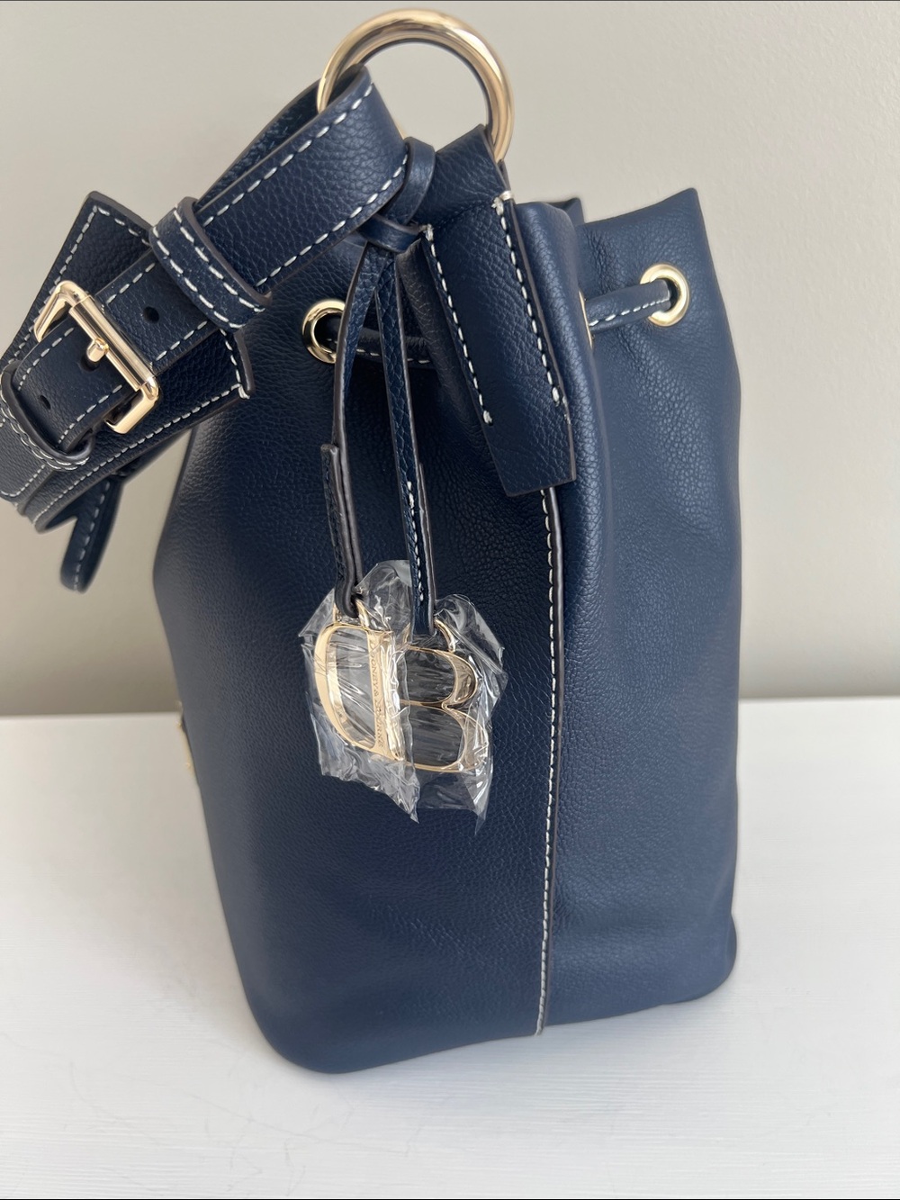 Dooney & Bourke Sorrento Leather Drawstring Navy Style # BMILA2541NVNV - Picture 7 of 11